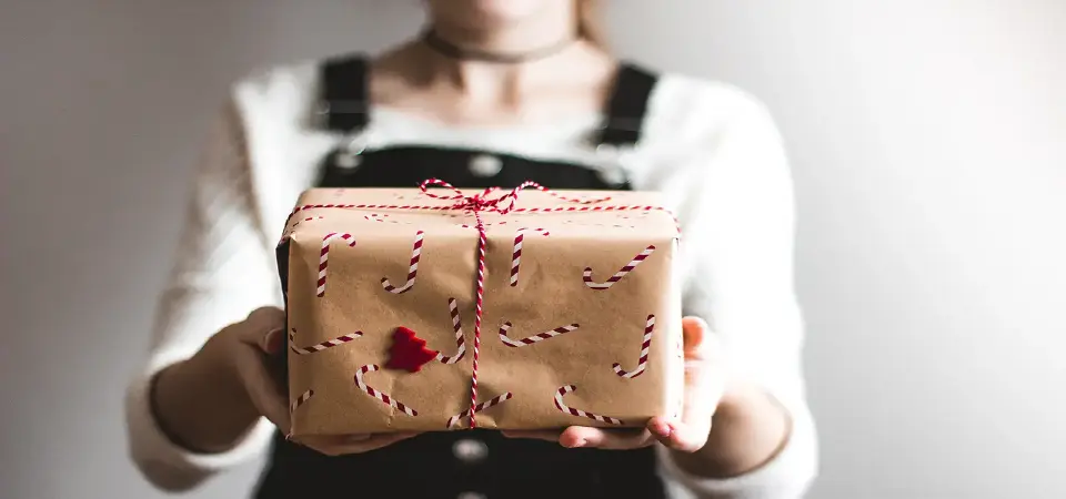 Person holding a wrapped gift box